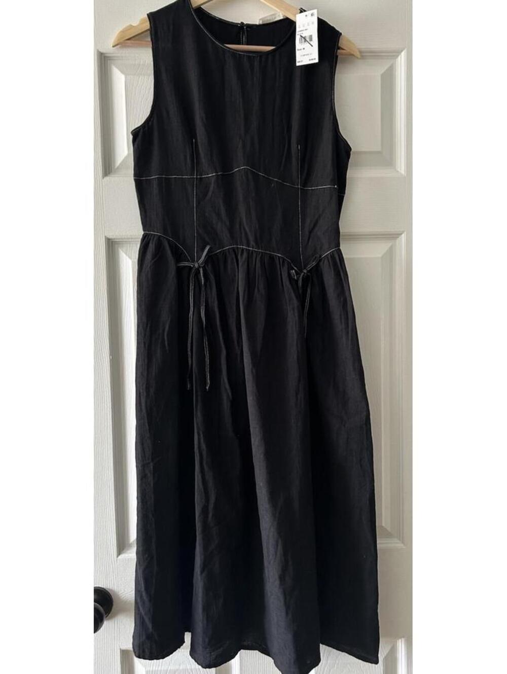 Lush Contrast Stitch Sleeveless Cotton Midi Dress Black Size Medium